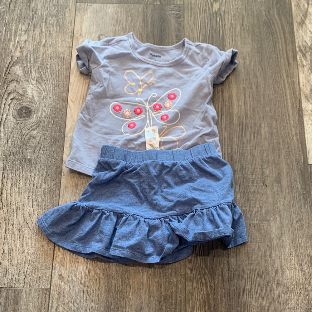 Pekkle Blue Butterfly T-Shirt and Skirt Set